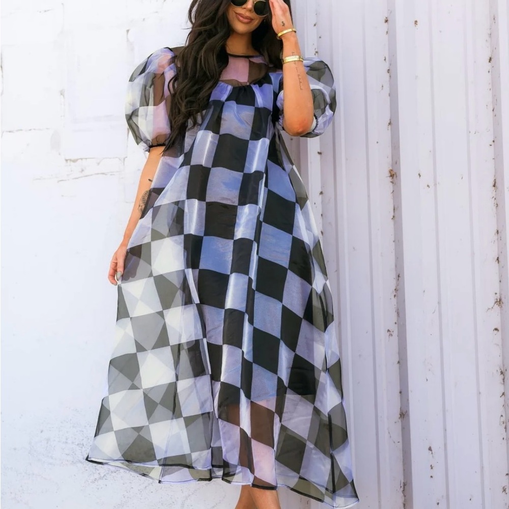 Dressed in LALA Black and White Checkered Maxi Dress
